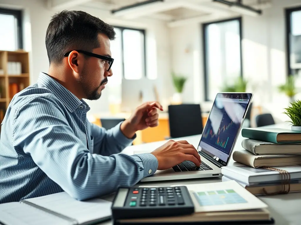 A student analyzing financial statements using a digital tool, with a focus on understanding key financial metrics and making informed investment decisions.